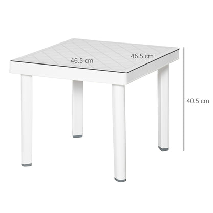 Outsunny Garden Side Table Plastic Outdoor Square Coffee End Table for Drink Snack, White 