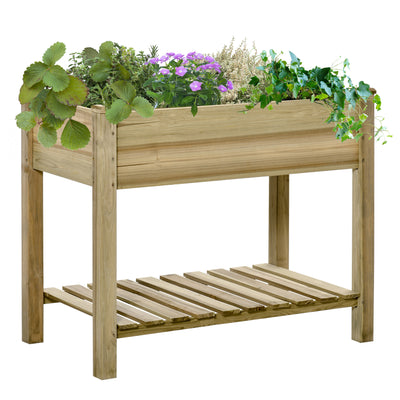 Outsunny Garden Wooden Planters， Raised Garden Bed with Legs and Storage Shelf Elevated Wooden Planter Box 
