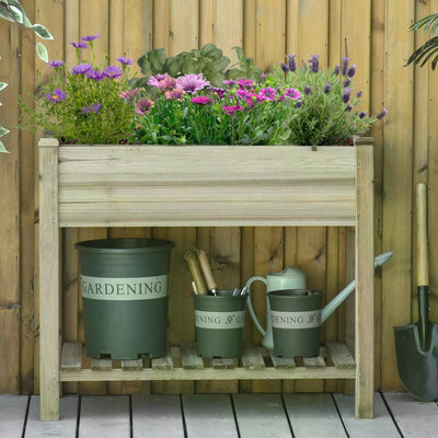 Outsunny Garden Wooden Planters， Raised Garden Bed with Legs and Storage Shelf Elevated Wooden Planter Box 