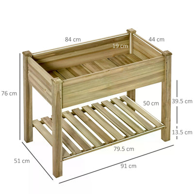 Outsunny Garden Wooden Planters， Raised Garden Bed with Legs and Storage Shelf Elevated Wooden Planter Box 