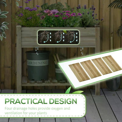 Outsunny Garden Wooden Planters， Raised Garden Bed with Legs and Storage Shelf Elevated Wooden Planter Box 