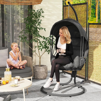 Outsunny Hanging Egg Chair Swing Hammock Chair with Stand, Cushion and Retractable Canopy, for Indoor and Outdoor, Grey 