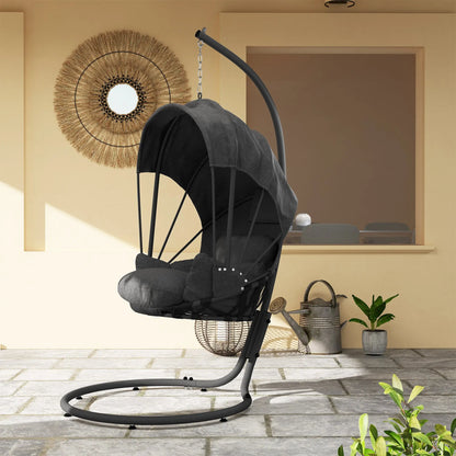 Outsunny Hanging Egg Chair Swing Hammock Chair with Stand, Cushion and Retractable Canopy, for Indoor and Outdoor, Grey 