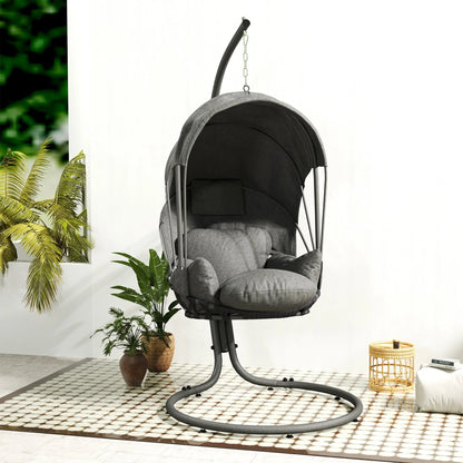 Outsunny Hanging Egg Chair Swing Hammock Chair with Stand, Cushion and Retractable Canopy, for Indoor and Outdoor, Grey 
