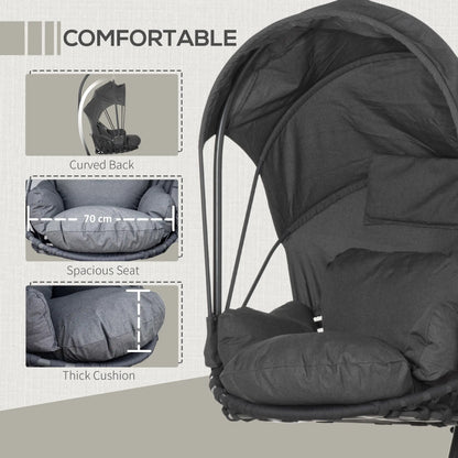 Outsunny Hanging Egg Chair Swing Hammock Chair with Stand, Cushion and Retractable Canopy, for Indoor and Outdoor, Grey 