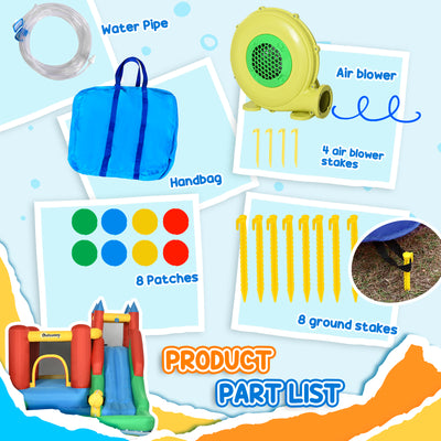Outsunny Kids Inflatable Bouncy Castle Water Slide 6 in 1 Bounce House Jumping Castle Water Pool Gun Climbing Wall Basketball Hoop with Air Blower for Summer Playland 