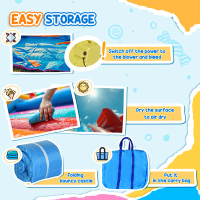 Outsunny Kids Inflatable Bouncy Castle Water Slide 6 in 1 Bounce House Jumping Castle Water Pool Gun Climbing Wall Basketball Hoop with Air Blower for Summer Playland 