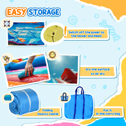 Outsunny Kids Inflatable Bouncy Castle Water Slide 6 in 1 Bounce House Jumping Castle Water Pool Gun Climbing Wall Basketball Hoop with Air Blower for Summer Playland 