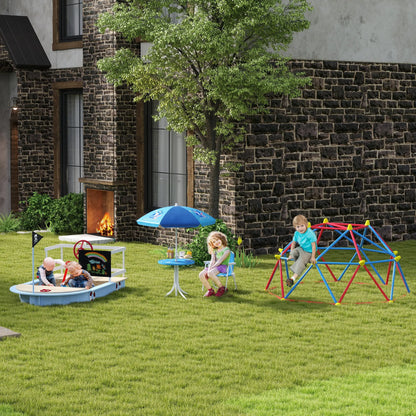 Outsunny Kids Outdoor Bistro Table and Chair Set, Folding Garden Furniture w/ Shark Design, Removable, Adjustable Sun Umbrella, Ages 3-6 Years - Blue 