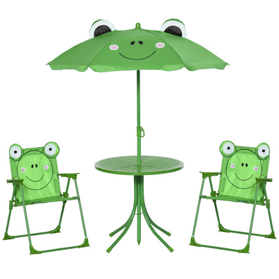 Outsunny Kids Outdoor Table and Chairs Garden Furniture Frog Pattern with Removable & Height Adjustable Sun Umbrella, Green 