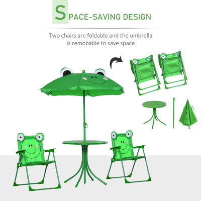 Outsunny Kids Outdoor Table and Chairs Garden Furniture Frog Pattern with Removable & Height Adjustable Sun Umbrella, Green 