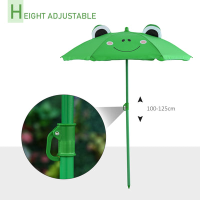 Outsunny Kids Outdoor Table and Chairs Garden Furniture Frog Pattern with Removable & Height Adjustable Sun Umbrella, Green 