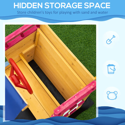 Outsunny Kids Wooden Sand Pit Children Sandbox Pirate Ship Sandboat Play Station for Outdoor w/ Canopy Shade Storage Bench Bottom Liner 