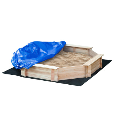 Outsunny Kids Wooden Sand Pit Children Sandbox with Cover Outdoor Playset for Backyard for 3-8 years 139.5 x 139.5 x 21.5 cm 