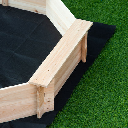Outsunny Kids Wooden Sand Pit Children Sandbox with Cover Outdoor Playset for Backyard for 3-8 years 139.5 x 139.5 x 21.5 cm 