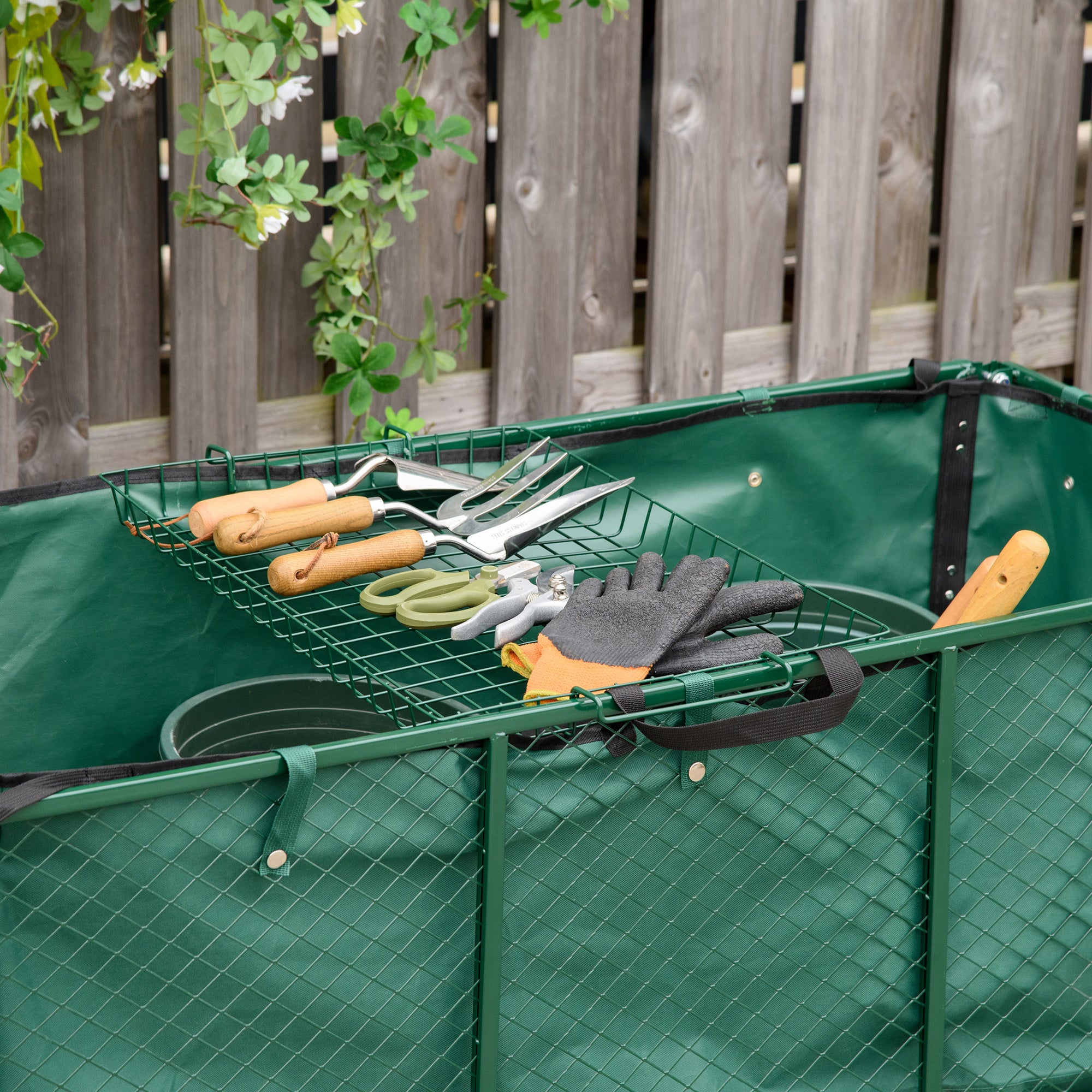 Outsunny Large 4 Wheel Heavy Duty Garden Cart Truck Trolley Wheelbarrow with Handle and Metal Frame - Green 