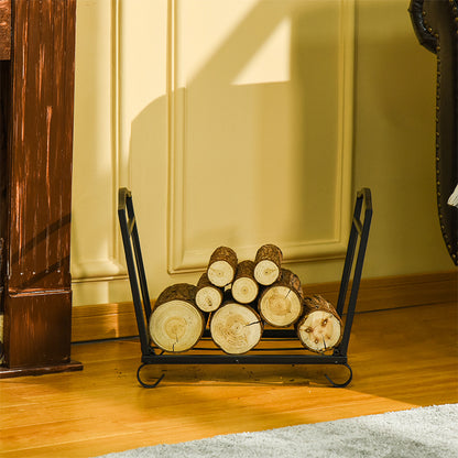 Outsunny Metal Firewood Log Holder Indoor Outdoor Folding Firewood Rack Fireplace Wood Storage Shelf w/ Scrolls, Rust-Resistant, Black, 48L x 34W x 37Hcm 