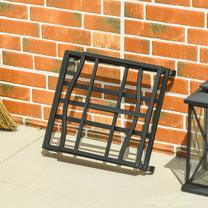 Outsunny Metal Firewood Log Holder Indoor Outdoor Folding Firewood Rack Fireplace Wood Storage Shelf w/ Scrolls, Rust-Resistant, Black, 48L x 34W x 37Hcm 