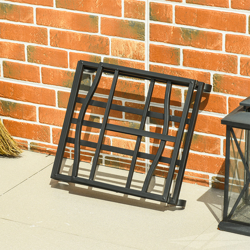 Outsunny Metal Firewood Log Holder Indoor Outdoor Folding Firewood Rack Fireplace Wood Storage Shelf w/ Scrolls, Rust-Resistant, Black, 48L x 34W x 37Hcm 