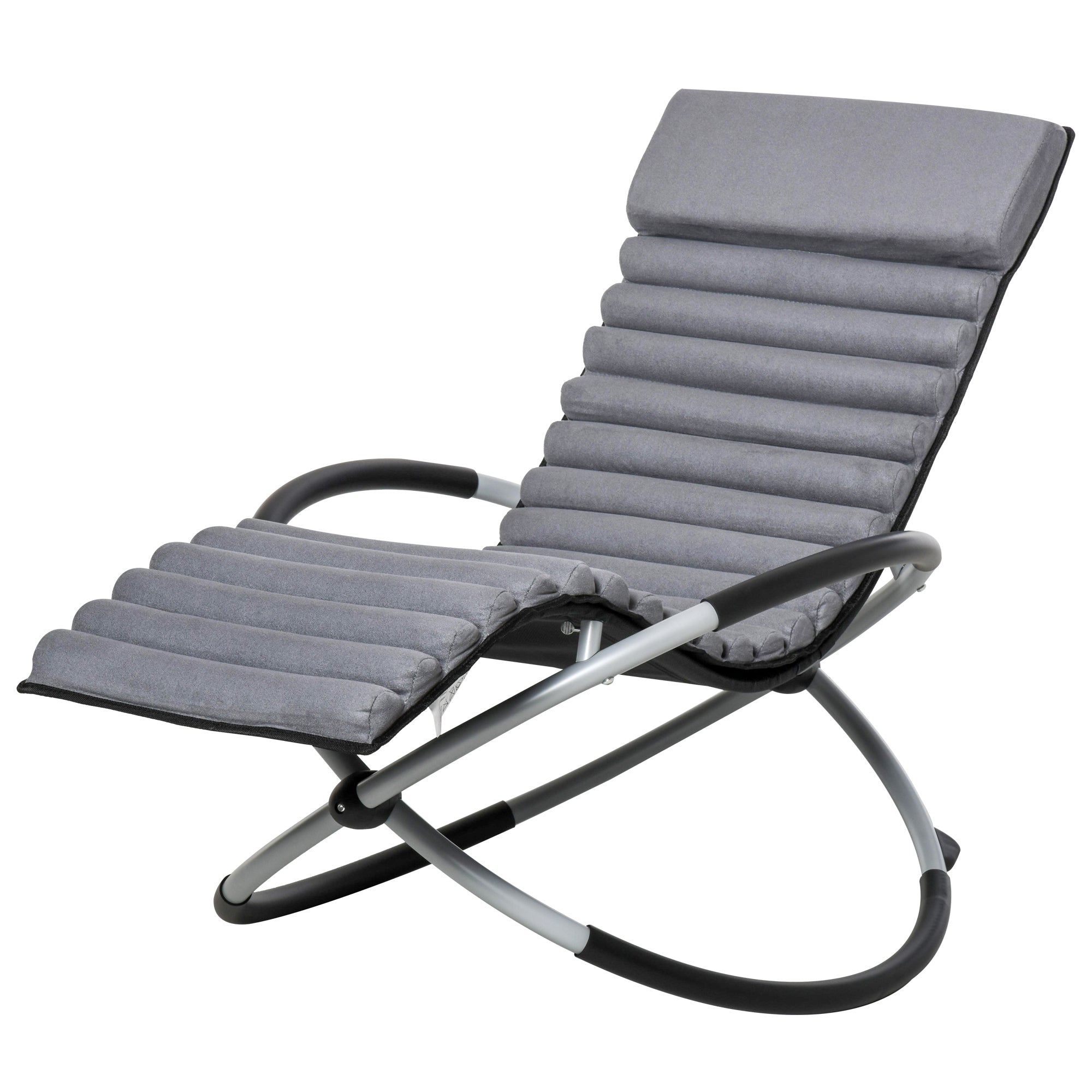Outsunny Metal Orbital Rocking Chair Folding Lounger Anti-drop with Padded Mat Removable Design 145x74x86cm Black Grey 