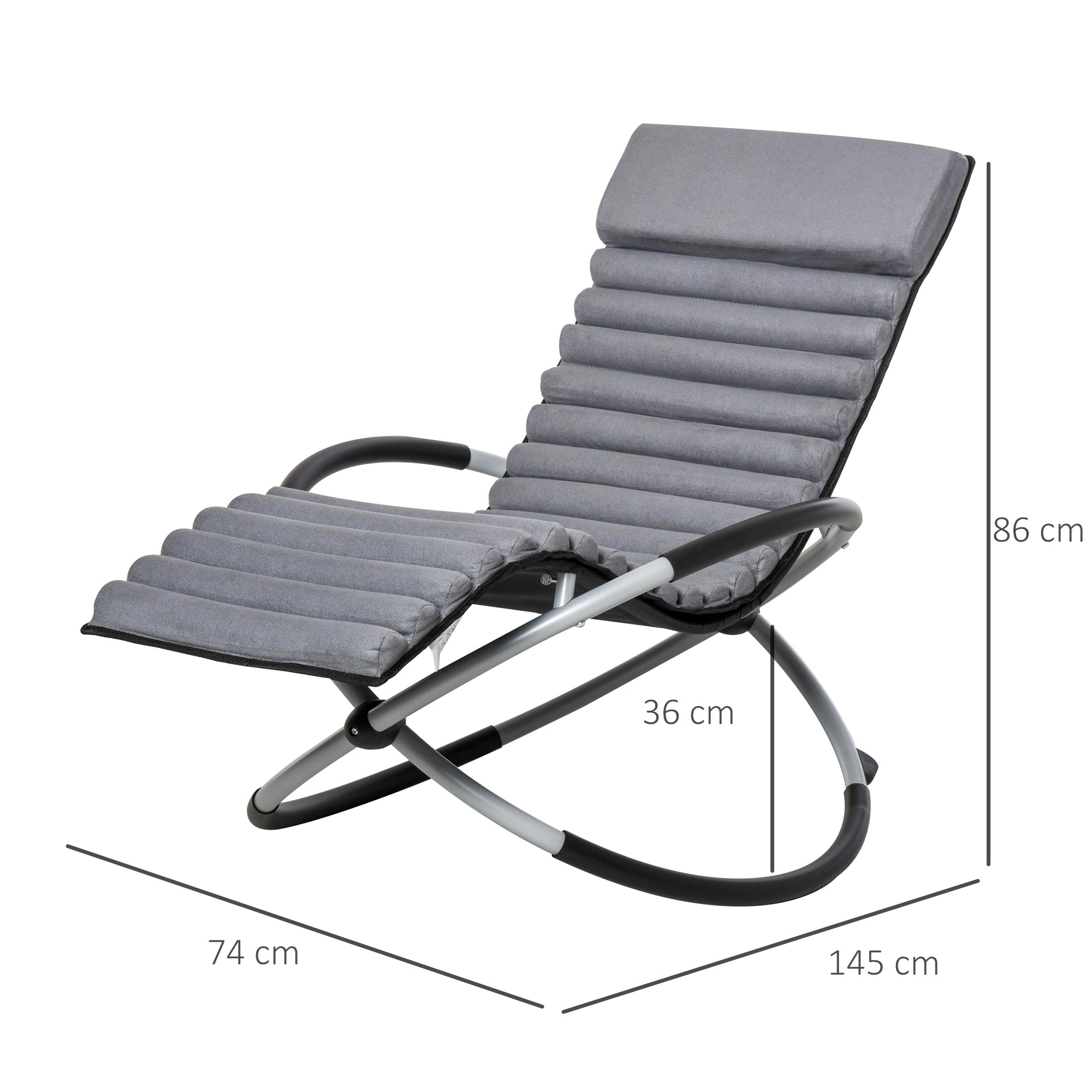 Outsunny Metal Orbital Rocking Chair Folding Lounger Anti-drop with Padded Mat Removable Design 145x74x86cm Black Grey 