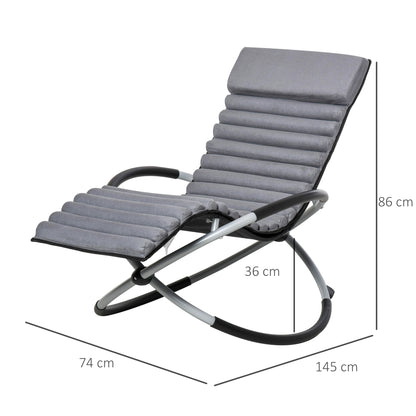 Outsunny Metal Orbital Rocking Chair Folding Lounger Anti-drop with Padded Mat Removable Design 145x74x86cm Black Grey 