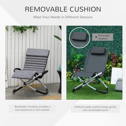 Outsunny Metal Orbital Rocking Chair Folding Lounger Anti-drop with Padded Mat Removable Design 145x74x86cm Black Grey 