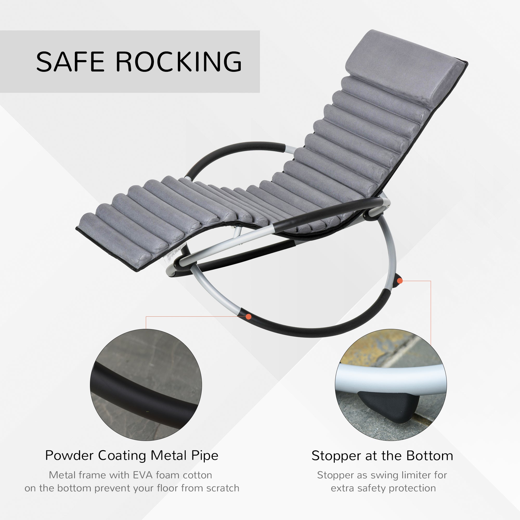 Outsunny Metal Orbital Rocking Chair Folding Lounger Anti-drop with Padded Mat Removable Design 145x74x86cm Black Grey 