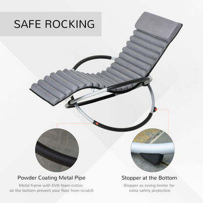 Outsunny Metal Orbital Rocking Chair Folding Lounger Anti-drop with Padded Mat Removable Design 145x74x86cm Black Grey 