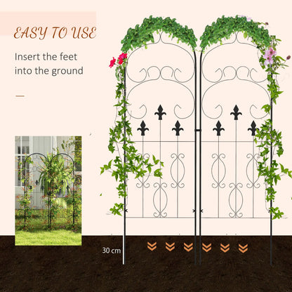 Outsunny Metal Trellis Set of 2, Garden Trellis for Climbing Plants Support Frames, Scrolls Design 