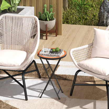 Outsunny Mosaic Outdoor Garden Table, 35.5cm Round Folding Coffee Table with Metal Frame for Balcony Terrace, Orange 