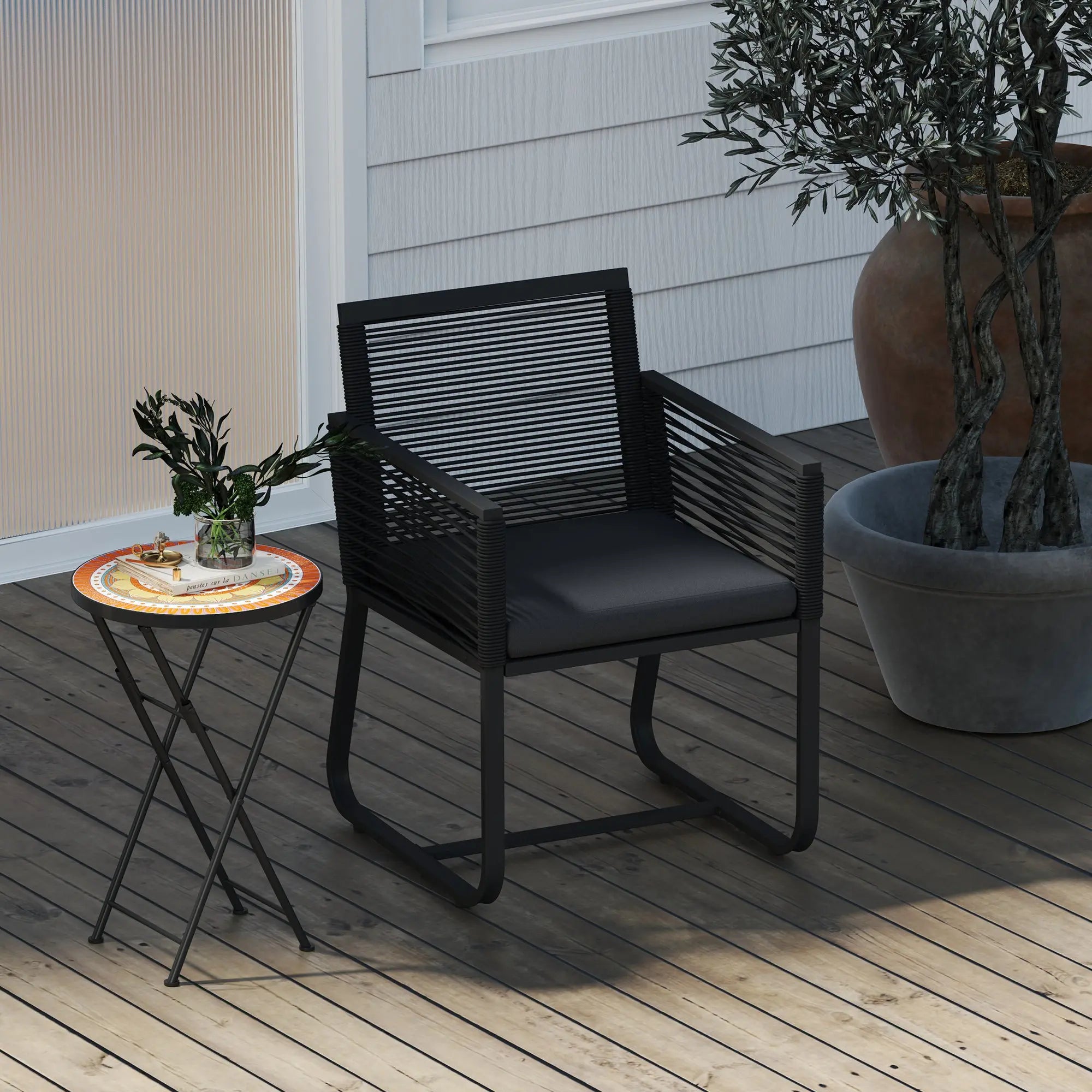 Outsunny Mosaic Outdoor Garden Table, 35.5cm Round Folding Coffee Table with Metal Frame for Balcony Terrace, Orange 