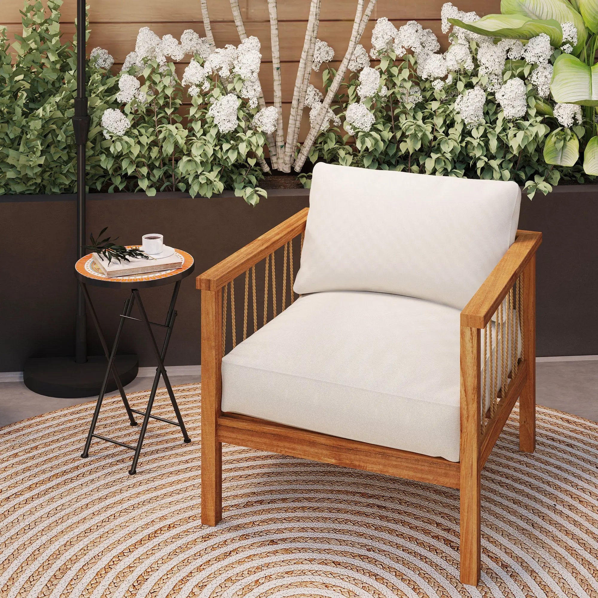 Outsunny Mosaic Outdoor Garden Table, 35.5cm Round Folding Coffee Table with Metal Frame for Balcony Terrace, Orange 