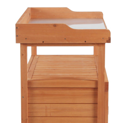 Outsunny Multi-function Potting Bench Table w/ Storage Cabinet and Galvanized Table Top, Wooden Planting Workstation, 98cm x 47cm x 105cm 