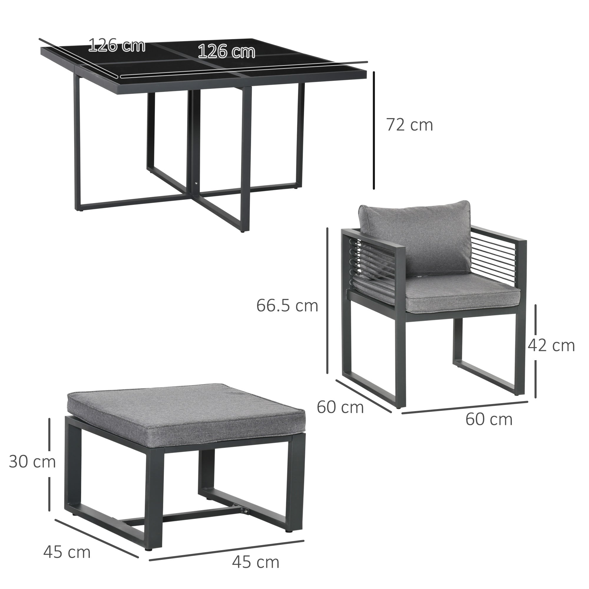 Outsunny Nine-Piece Aluminium Garden Set, with Glass-Top Table - Grey 