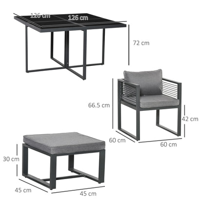 Outsunny Nine-Piece Aluminium Garden Set, with Glass-Top Table - Grey 