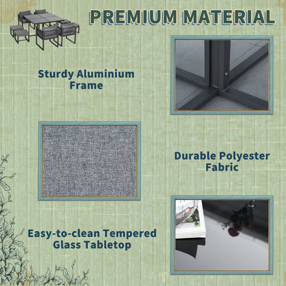 Outsunny Nine-Piece Aluminium Garden Set, with Glass-Top Table - Grey 