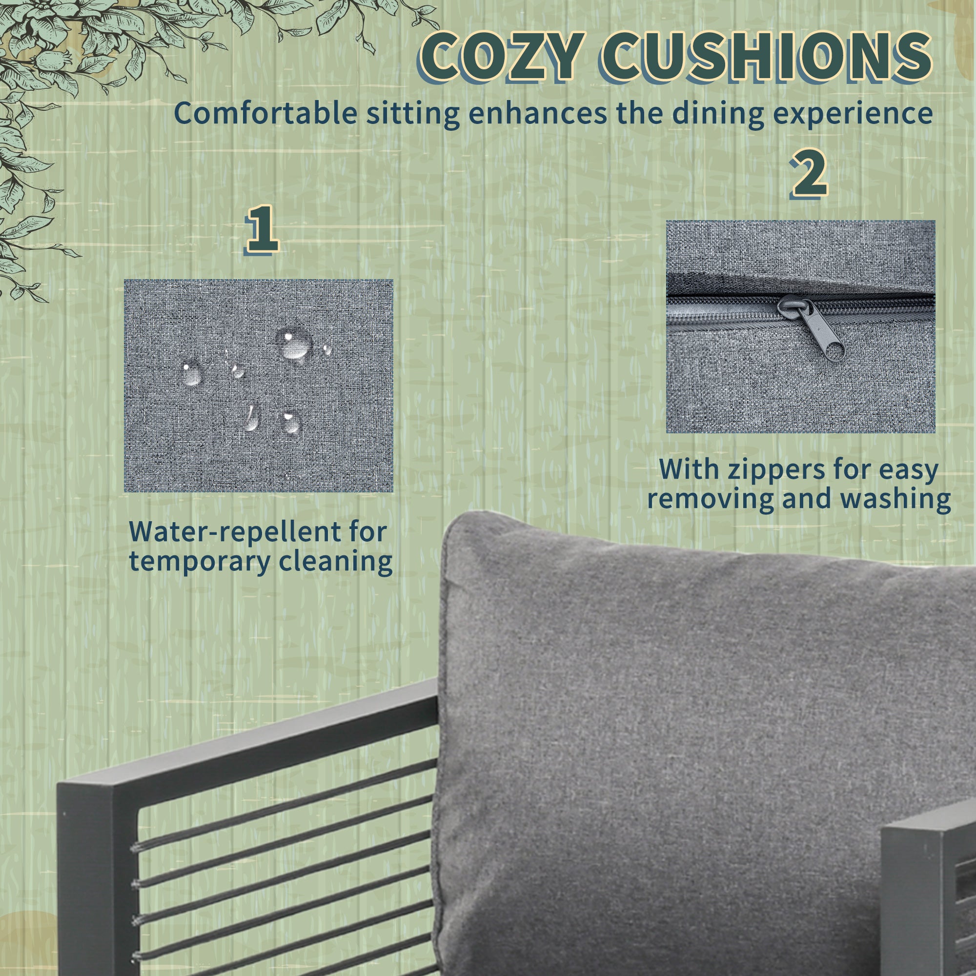 Outsunny Nine-Piece Aluminium Garden Set, with Glass-Top Table - Grey 