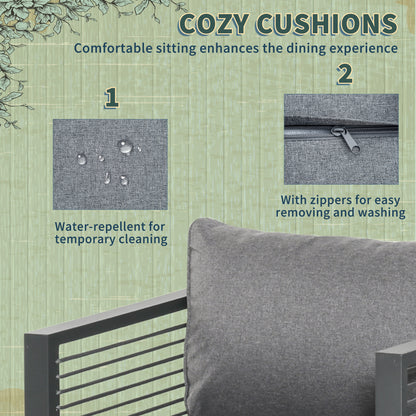 Outsunny Nine-Piece Aluminium Garden Set, with Glass-Top Table - Grey 