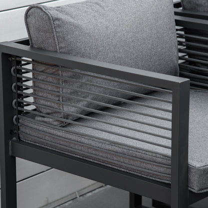 Outsunny Nine-Piece Aluminium Garden Set, with Glass-Top Table - Grey 