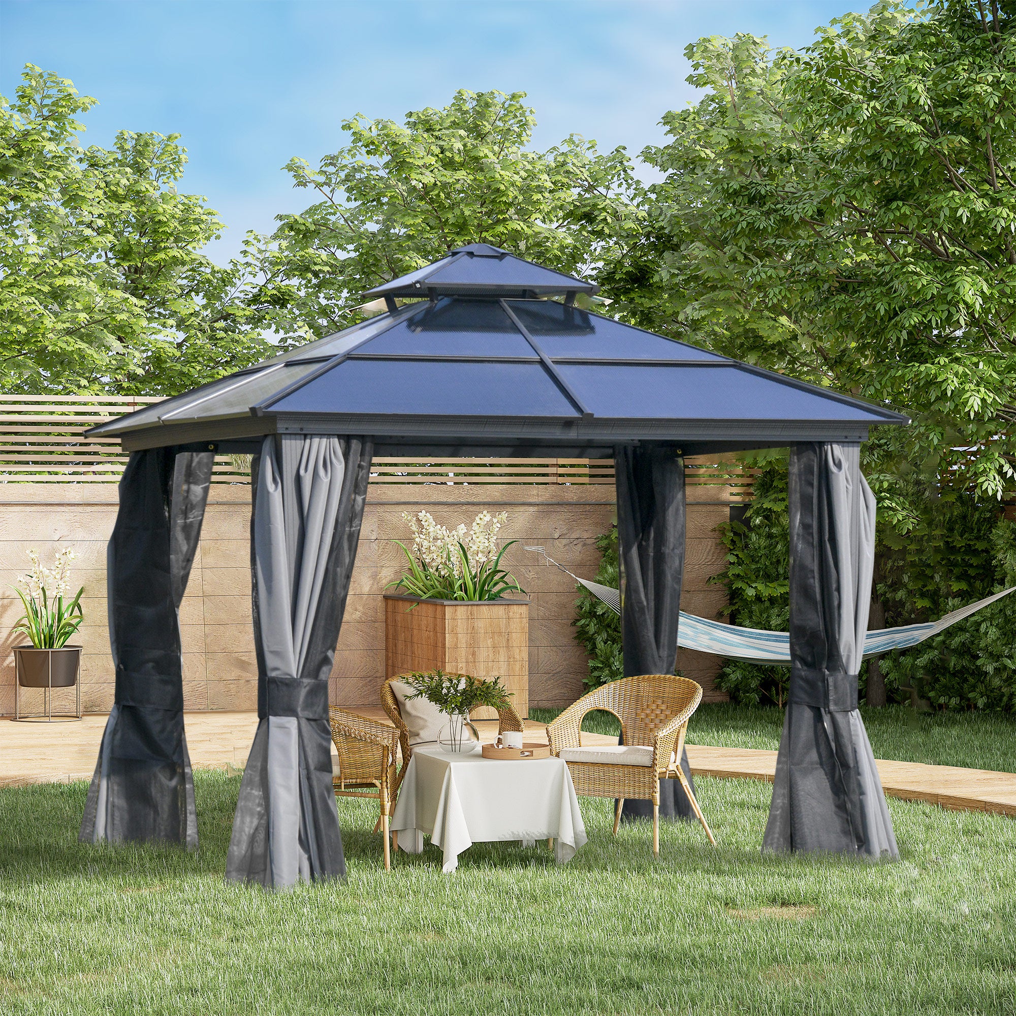 Outsunny Outdoor 3 x 3(m) Gazebo Cabana w/ Steel Frame & Net Sidewalls for Privacy 