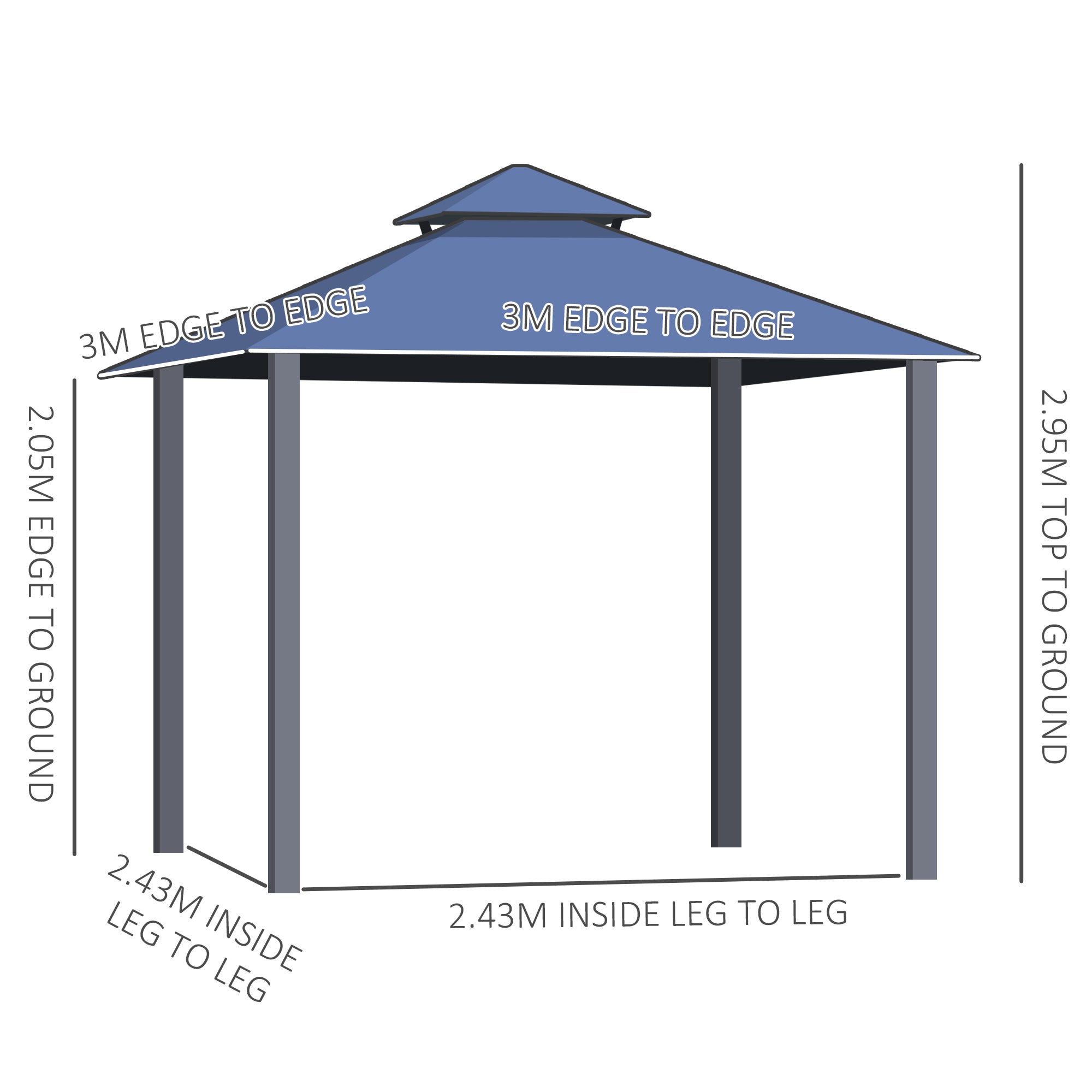 Outsunny Outdoor 3 x 3(m) Gazebo Cabana w/ Steel Frame & Net Sidewalls for Privacy 