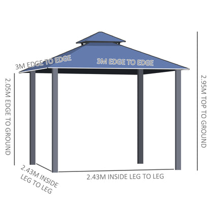 Outsunny Outdoor 3 x 3(m) Gazebo Cabana w/ Steel Frame & Net Sidewalls for Privacy 