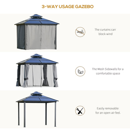 Outsunny Outdoor 3 x 3(m) Gazebo Cabana w/ Steel Frame & Net Sidewalls for Privacy 