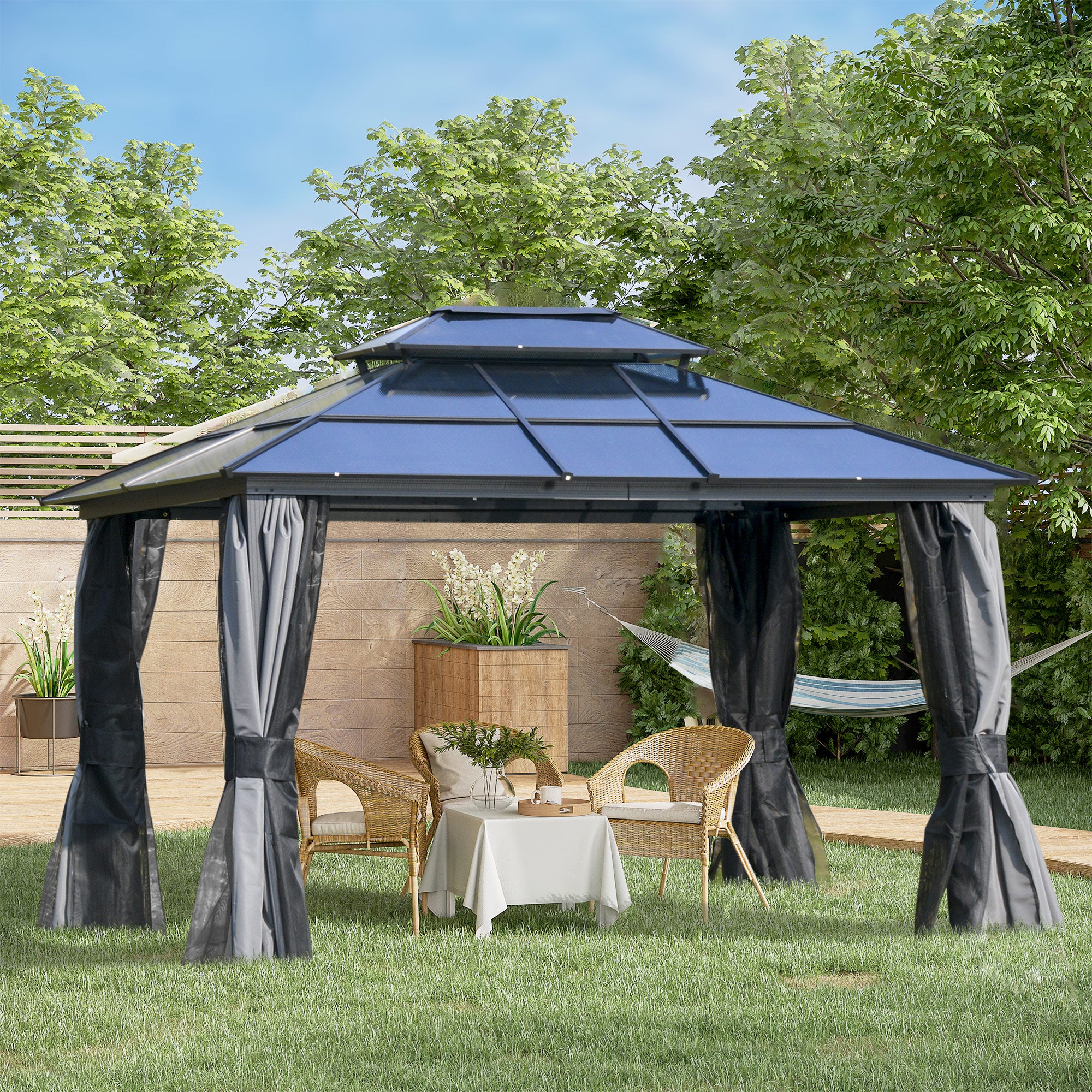 Outsunny Outdoor 3.6 x 3(m) Gazebo Cabana w/ Steel Frame & Net Sidewalls for Privacy 
