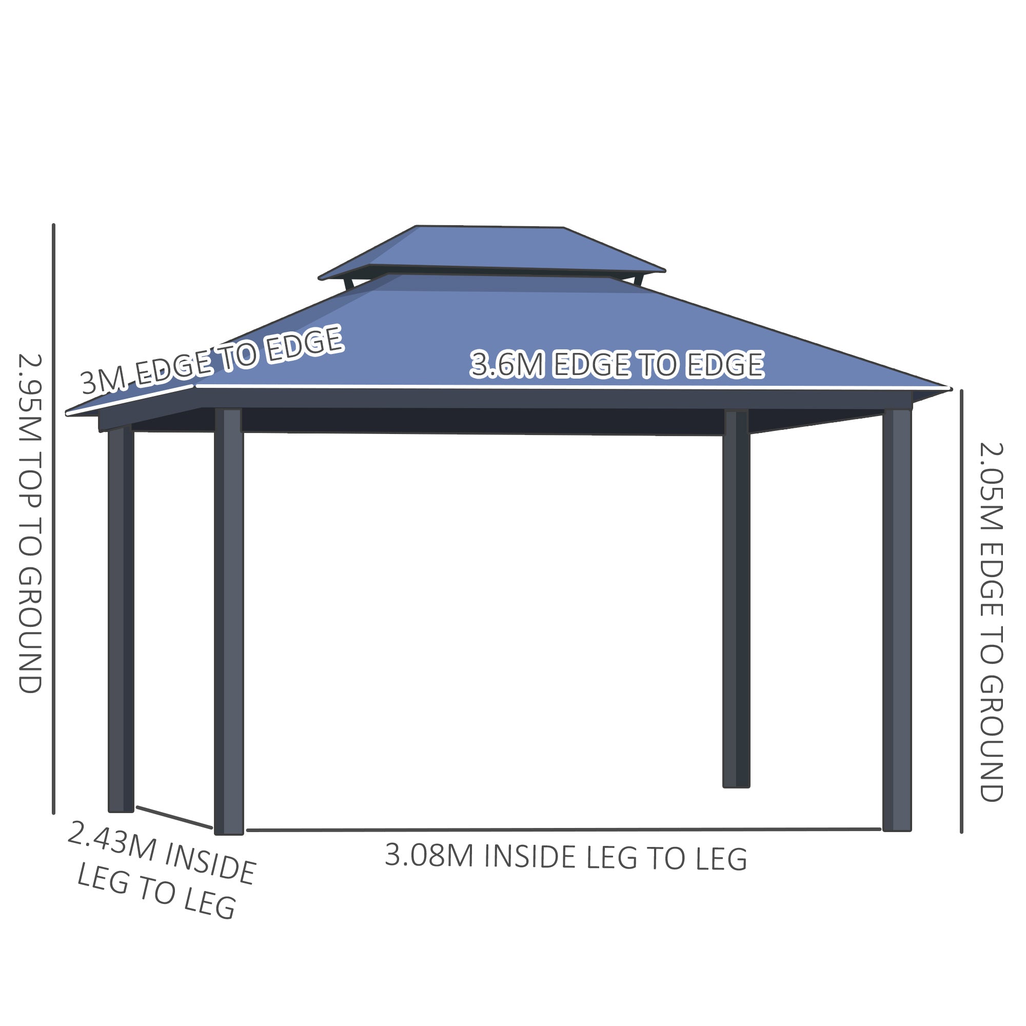 Outsunny Outdoor 3.6 x 3(m) Gazebo Cabana w/ Steel Frame & Net Sidewalls for Privacy 