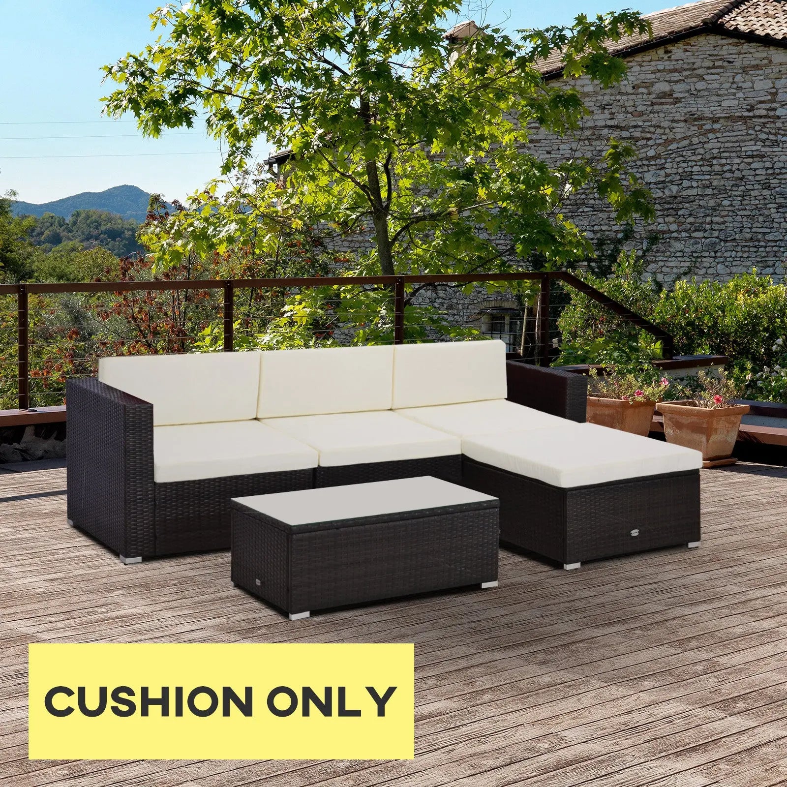 Outsunny Outdoor Cushion Pad Set for Rattan Furniture, 7 Piece Garden Furniture Cushions, Patio Conversation Set Cushions, Lightweight and Durable, Cream 
