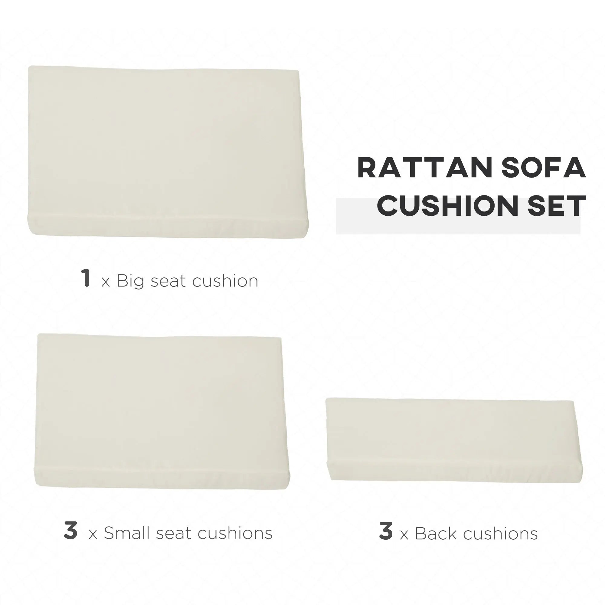 Outsunny Outdoor Cushion Pad Set for Rattan Furniture, 7 Piece Garden Furniture Cushions, Patio Conversation Set Cushions, Lightweight and Durable, Cream 