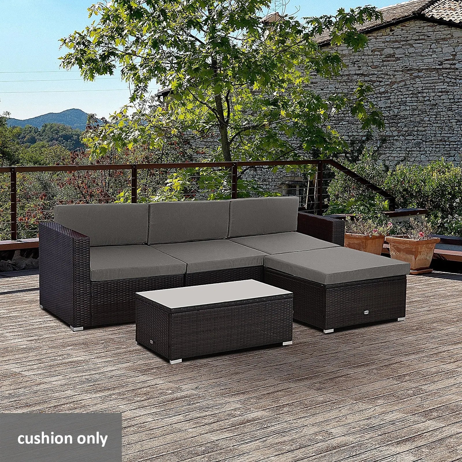 Outsunny Outdoor Cushion Pad Set for Rattan Furniture, 7 Piece Garden Furniture Cushions, Patio Conversation Set Cushions, Lightweight and Durable, Grey 
