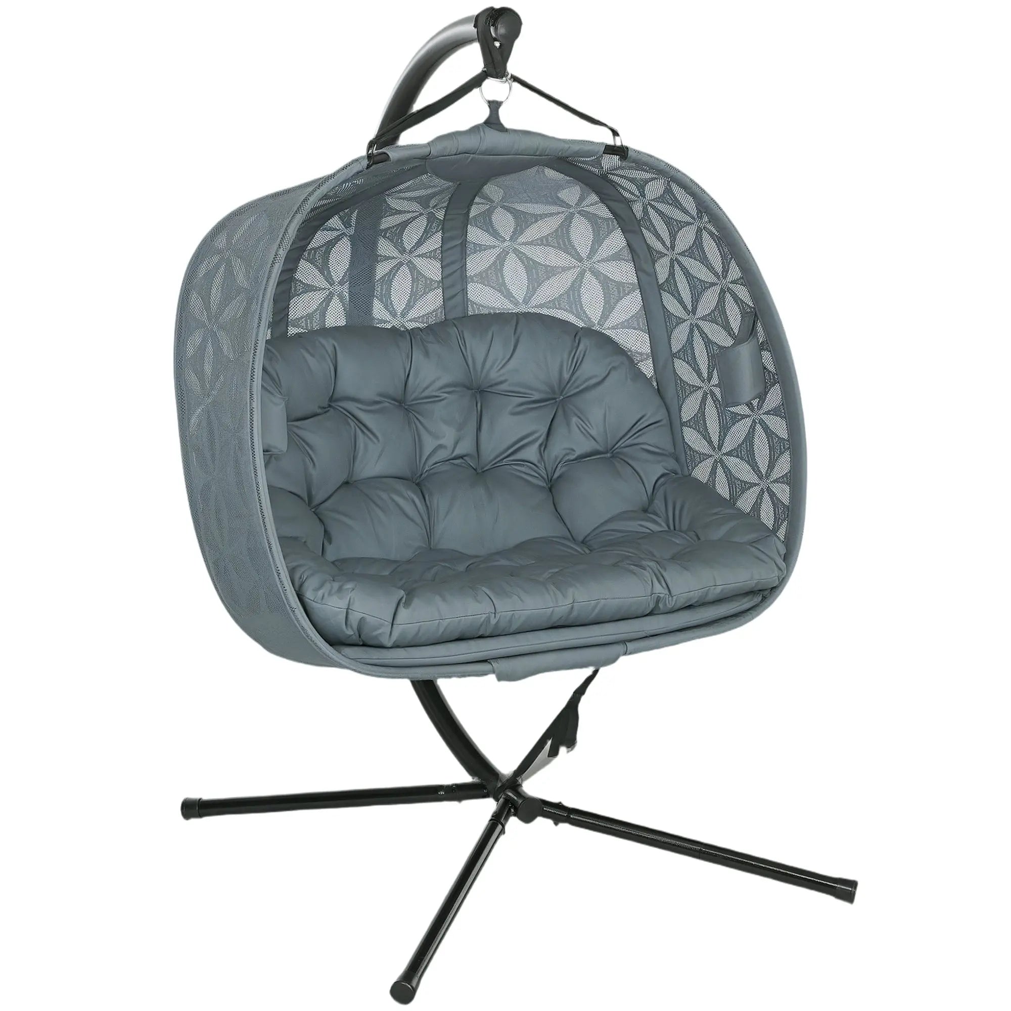 Outsunny Outdoor Double Hanging Chair with Cushion and Cup Holders, Charcoal Grey 